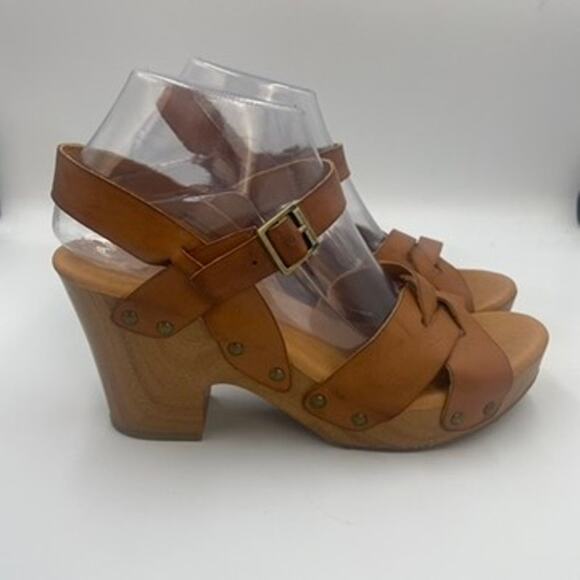 Korks by Kork-Ease Bagley Platform Sandals Brown Leather Wood Grain Design 8 - Picture 1 of 6